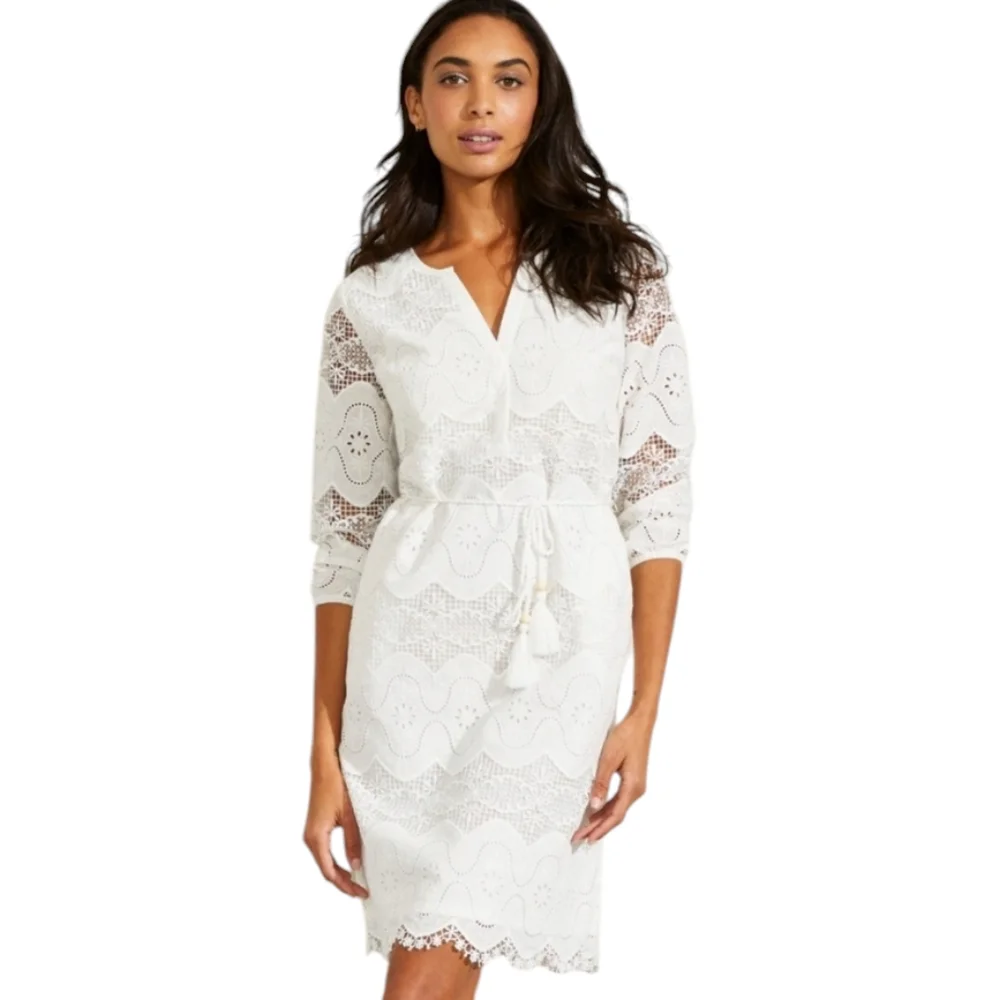 Etcetera Spring 2022 White Lace Dress 3/4 Sleeve‎ Pockets Size 2